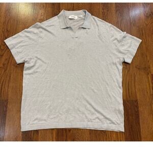 Les Deux by Emanuel Men’s Linen Blend Knot Polo Light Blue XL Buttonless Shirt